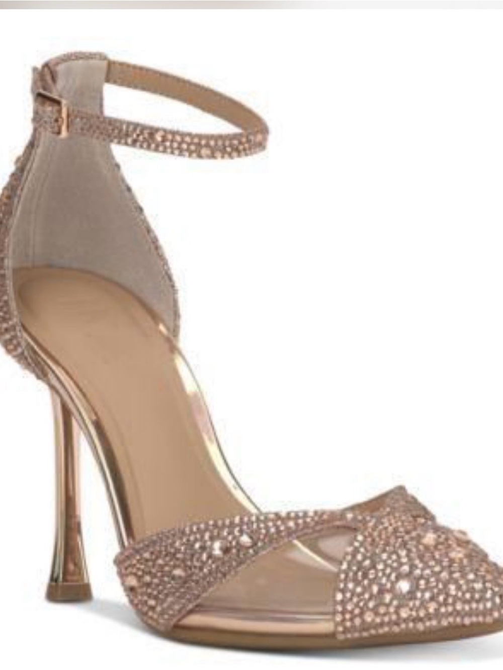 INC International Concepts Rose Gold Crystal Ankle-Strap Stilettos